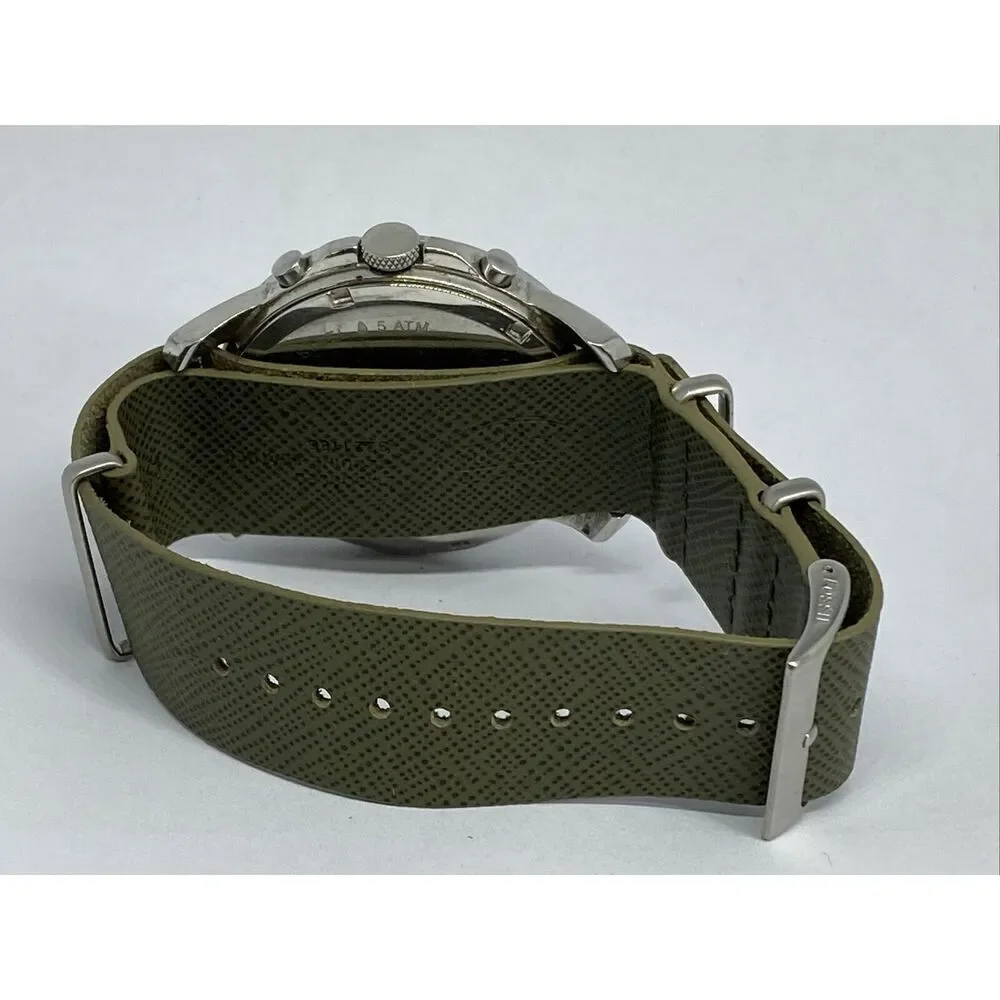 Fossil FS4532 Men's Grant Chronograph Green Leather Analog Dial Watch JK35